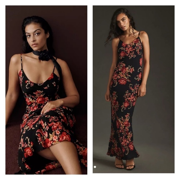 Reformation Dresses & Skirts - REFORMATION Parma Black Red Floral Sleeveless Maxi Slip Dress Medium Long Dress